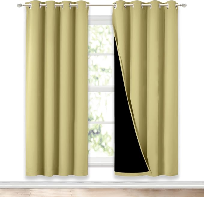 NICETOWN Paler Yellow Full Shade Curtain Panels, Pair of Energy Smart & Noise Blocking Out Blackout Drapes for Dining Room Window, Thermal Insulated Guest Room Lined Window Dressing, 52 x 72 inch
