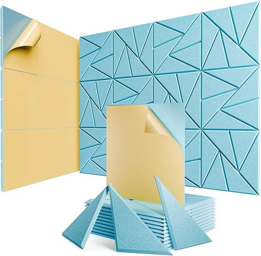 12 Pack Acoustic Panels with Self-Adhesive, 12"X 12"X 0.4"Sound Proof Foam Panels, Sound Panels High Density, Soundproof Wall Panels for Home Studio Office Aqua Blue
