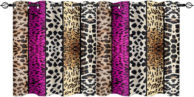 Wild Animal Print Curtain, Room Darkening Thermal Insulated Blackout Leopard Boa Window Drapes with Grommets for Living, Dining, Bedroom, Hot Pink Leopard Print, 42"x 36", 2 Panels