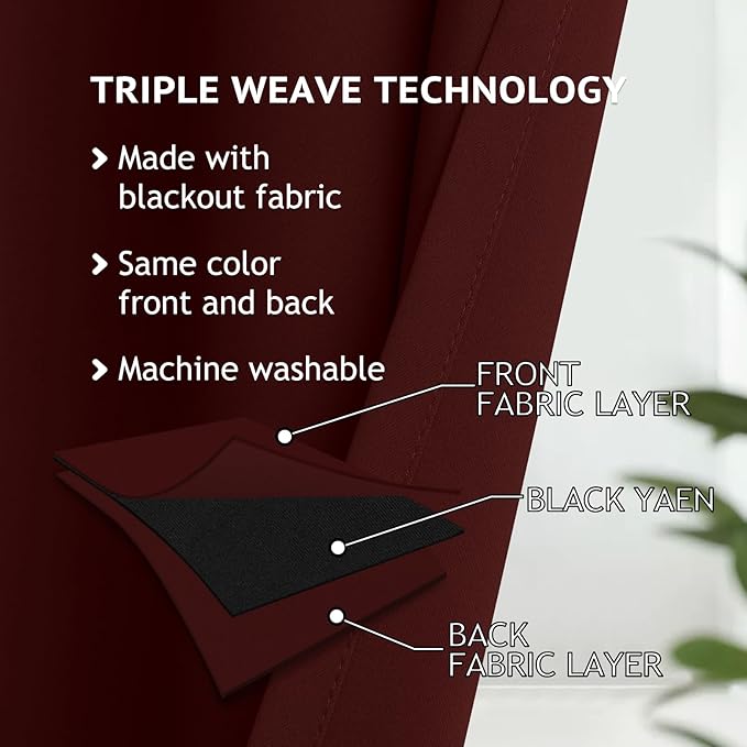 COSVIYA Blackout Curtains & Drapes Room Darkening Burgundy Curtains 84 inch Length 2 Panels,Grommet Polyester Light Blocking Insulated Thermal Window Curtain for Bedroom/Living Room,42x84 inches