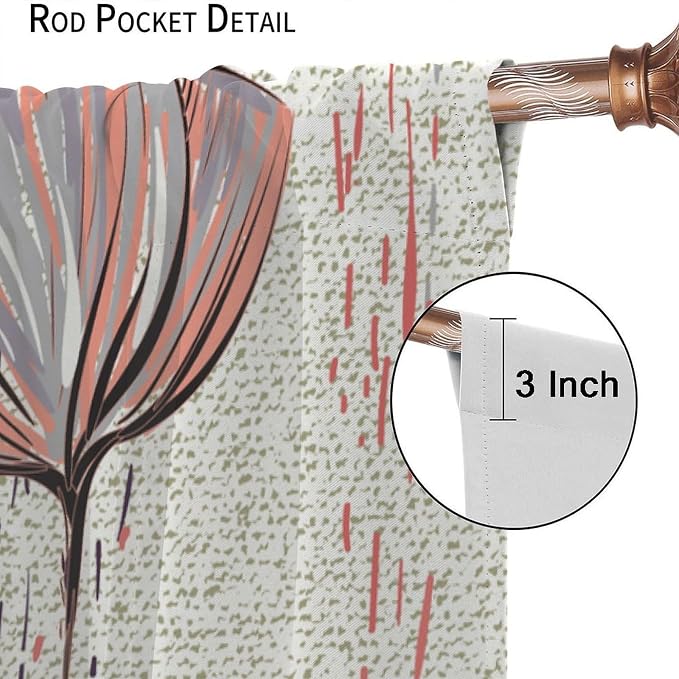 Black Blackout Curtains with Floral Patterns, Vintage Watercolor Red Floral Curtains for The Bedroom, and Heat-Insulating Curtains for The Living Room42X63 Inch