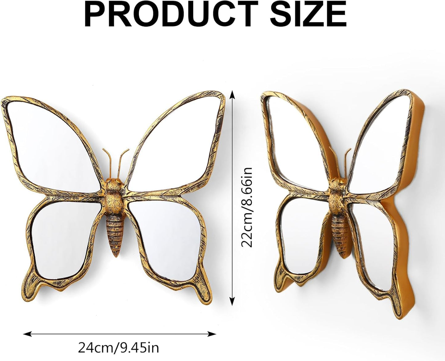 Decorative Bug Insects Animals Beetle Mirrors - Gold Resin Butterfly Glass Wall Decor, Perfect for Victorian and European Themed Homes