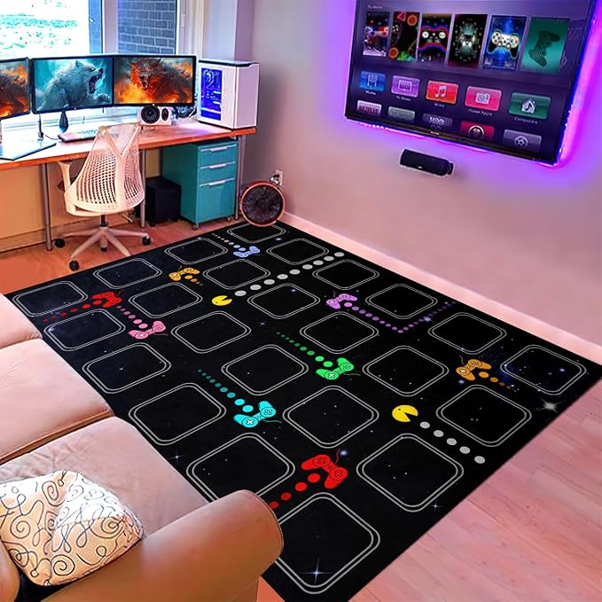 Gamer Area Rugs for Boys Bedroom, Gaming Rugs for Kids Room Home Decor Controller Gamepad Carpet Doormat 4'5"x6'