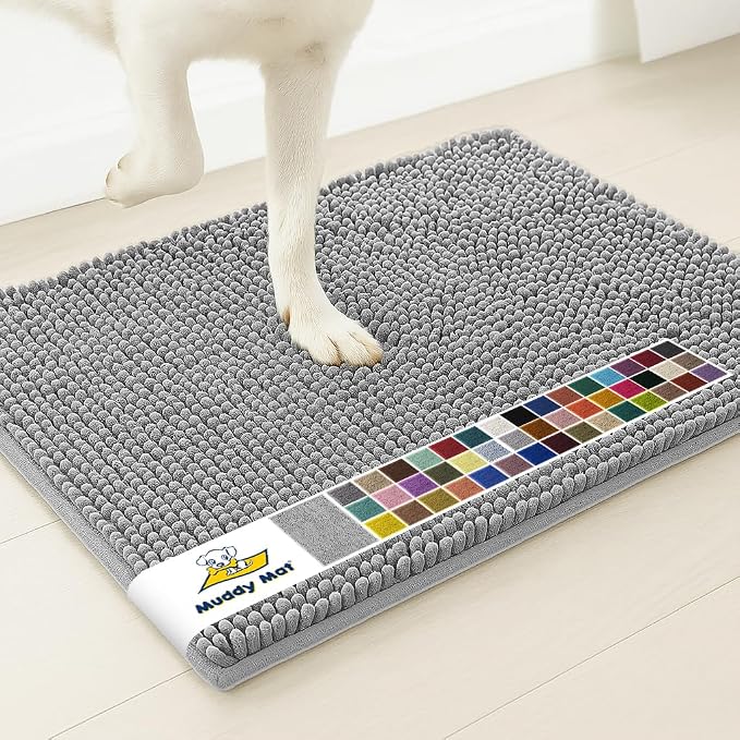 Muddy Mat® | Super Water Absorbent Door Mat Indoor, Microfiber Quick Dry Chenille Entryway Rug,Slip Resistant Front Door Mat,Indoor Mats for Entryway,Machine Washable Pet Rug, Light Grey 36" x 120"