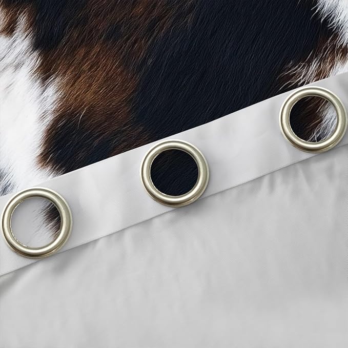Brown Cowhide Window Curtains Western Black White Cow Print Blackout Curtains For Bedroom Living Room Bull Cattle Animal Fur Curtain Drapes Rustic Farmhouse Cowboy Window Treatments 2 Panels 52"Wx63"L