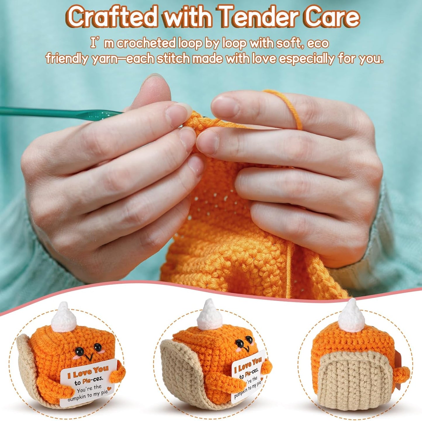 I Love You Handmade Crochet Pumpkin Pie Present, Gifts for Him Her Boyfriend Girlfriend, Anniversary Wedding Valentine’s Day Romantic Fall Decor Birthday Gifts for Women Men, Couple Wife Husband