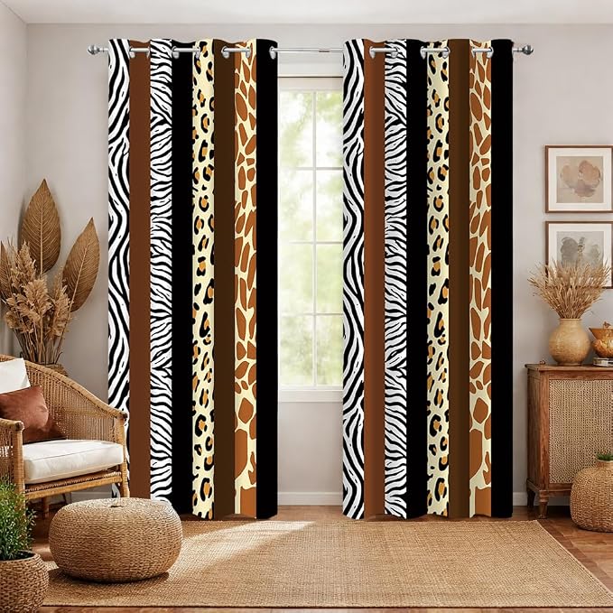 Animal Print Blackout Curtains, Cheetah Zebra Leopard Window Drapes, Living Room Bedroom Decor 2 Panels 52x84 Inch