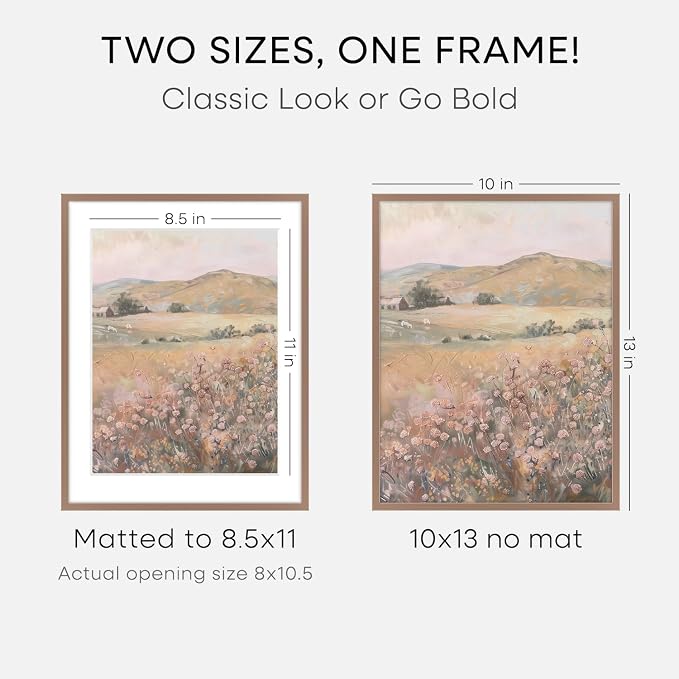 Homeforia 10x13 Picture Frame Mocha, High End Metal 10x13 Poster Frames with Mat for 8.5x11, 10 x 13 Mocha Frames Matted to 8.5 x 11 inch Photo, 10by13 Hanging Frames, Tempered Glass, Wall Kit, Set of 2