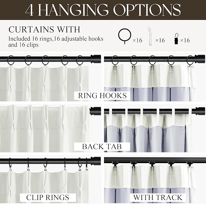 Ivory Pinch Pleated Linen Blackout Curtains 96 Inches Long for Bedroom Living Room 2 Panels Set, Darkening Thermal Insulated Double Layer Boho Neutral Pinch Pleat Hooks Rings Track System Curtain