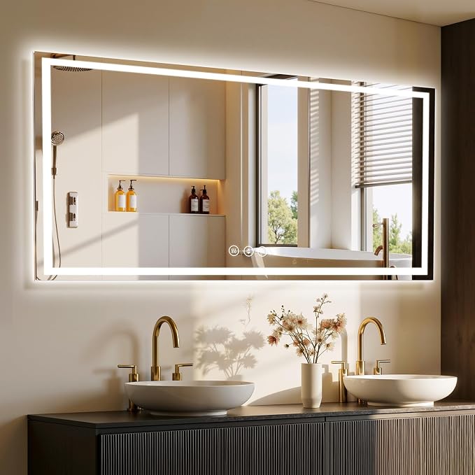 72X30 LED Bathroom Mirror with Lights, Anti-Fog, Backlit + Front Lit, Lighted Bathroom Vanity Mirror for Wall, Memory Function, Dimmable, Tempered Glass, Shatter-Proof
