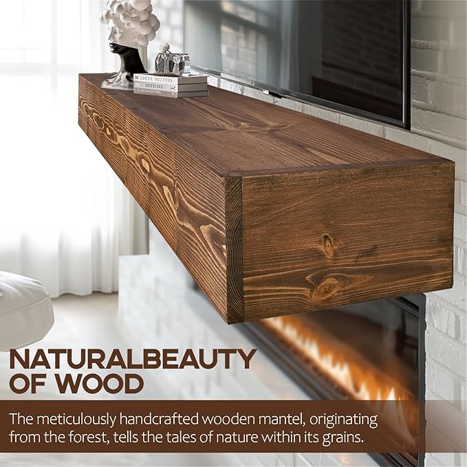Fireplace Mantel Shelf, 56" Wooden Floating Shelf for Over Fireplace, Wall-Mounted Mantel Shelves, Decorative Mantels, Rustic Floating Mantels Shelves, Brown