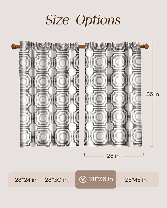 Miss Adola Modern Kitchen Tier Curtains - 36 Inch Length Linen Blend Cafe Curtains Gray Small Window Treatments Over Sink Rod Pocket for Bathroom Living Room Light Filtering, 2 Panels