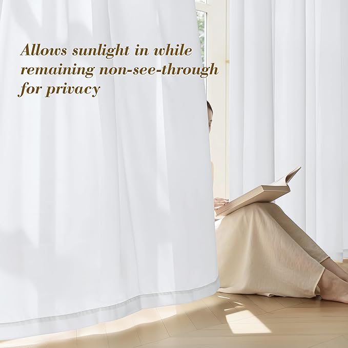 FMFUNCTEX Sheer Non-See-Through White Curtains for Bedroom, Sliding Door Curtains 108 Inches Long Privacy Window Curtain Drapes for Living Room, Patio Glass Door Extra Wide Curtain, Rod Pocket 1 Panel