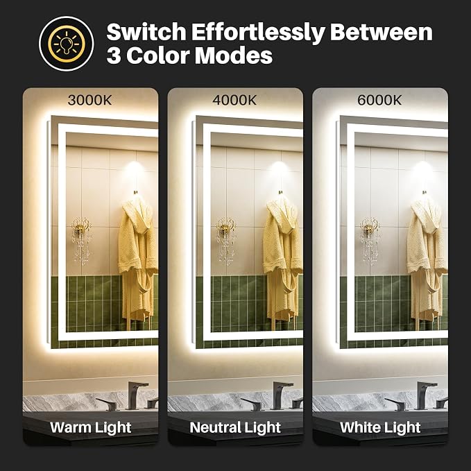 Briivue 68x36 Inch LED Bathroom Mirror with Lights, Backlit & Front Lit, Anti-Fog Lighted Bathroom Vanity Mirror for Wall, Memory Function, Dimmable, HD Tempered Glass, Shatter-Proof