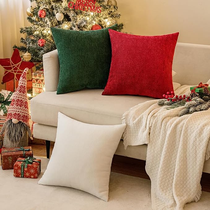 MIULEE Pack of 2 Dark Green Decorative Pillow Covers 26x26 Inch | Soft Chenille Couch Throw Pillows Eruo Sham Farmhouse Cushion Covers for Home Decor Sofa Bedroom Living Room