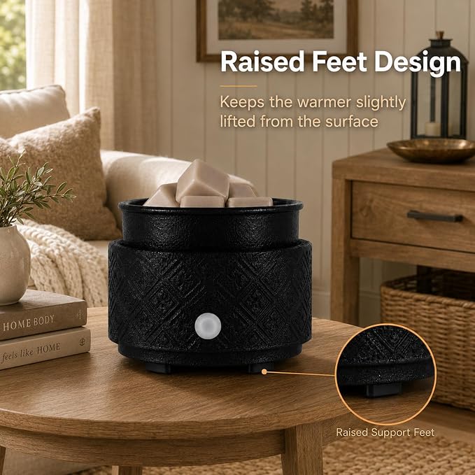 mocosa Wax Melt Warmer, 3-in-1 Ceramic Electric Wax Warmer for Scented Wax Melts, Jar Candles & Fragrance Oils, Flameless Home Fragrance Warmer with Removable Dish, Gifts for Women Mom(Black)