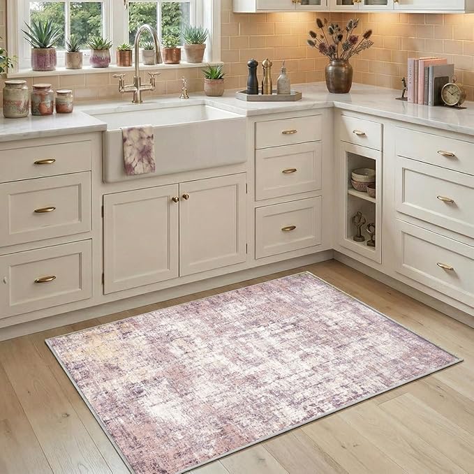 2x3 Rug for Entryway Hallway-No Slip Soft Carpets Modern Abstract Indoor Floor Stain Resistant Carpet for Bedroom Dining Room Farmhouse Nursery Home Office Pink