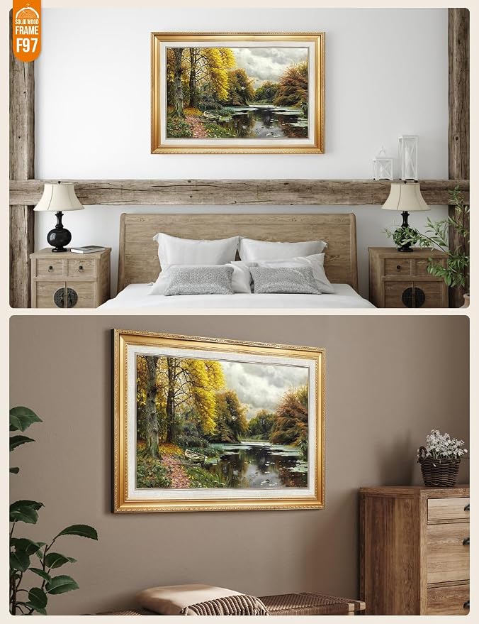 DECORARTS - River Landscape 1903 by Peder Mork Monsted. World Famous Painting Reproduction. Giclee Prints in Classic Golden Frame Ready to Hang