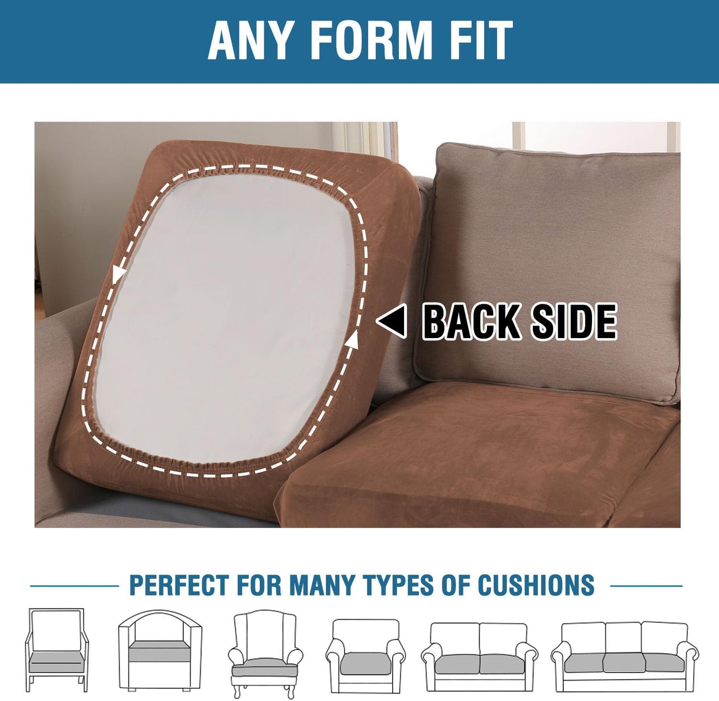 H.VERSAILTEX Velvet Stretch Couch Cushion Cover Plush Cushion Slipcover for Chair Loveseat Sofa Cushion Furniture Protector Seat Cushion Sofa Cover (2 Piece Large Sofa Cushion Covers, Caramel)