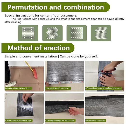 Peel and Stick Floor Tile Natural Wood Grain Appearance Self Adhesive Waterproof Fire Prevention and Scratch Prevention Suitable for Kitchen Bedroom Office (French Grey, 36PCS)
