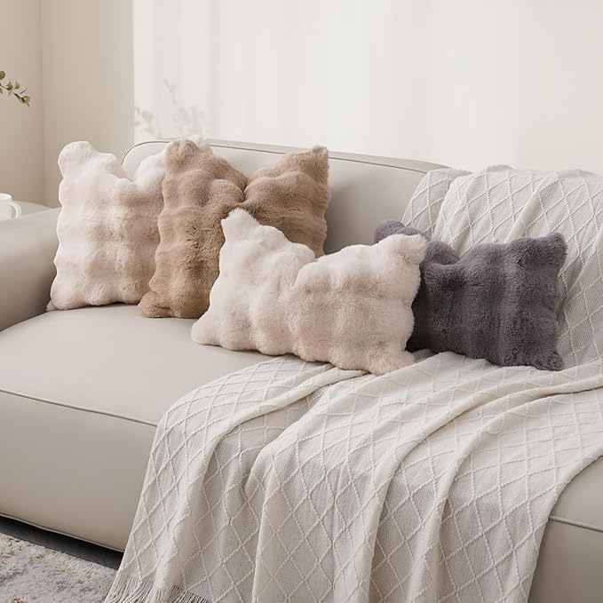SOMAHE Decorative Sofa Pillows Cases Throw Pillow Covers Faux Fur Plush Pillowcase for Home Fluffy Soft Pillow Cover Grey 18x18 Inch