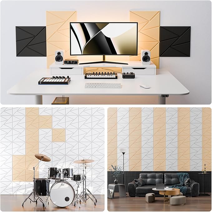12 Pack Acoustic Panels with Self-Adhesive, 12"X 12"X 0.4"Sound Proof Foam Panels, Sound Panels High Density, Soundproof Wall Panels for Home Studio Office Apricot Pink