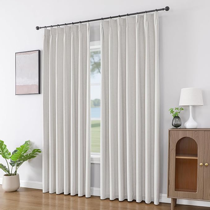 Joydeco Pinch Pleated Linen Curtains for Living Room, 100% Blackout Darkening Curtains 72 inches Length 2 Panel Thermal Insulated Pinch Pleat Drapes(Ivory,40'' Wx72'' L)