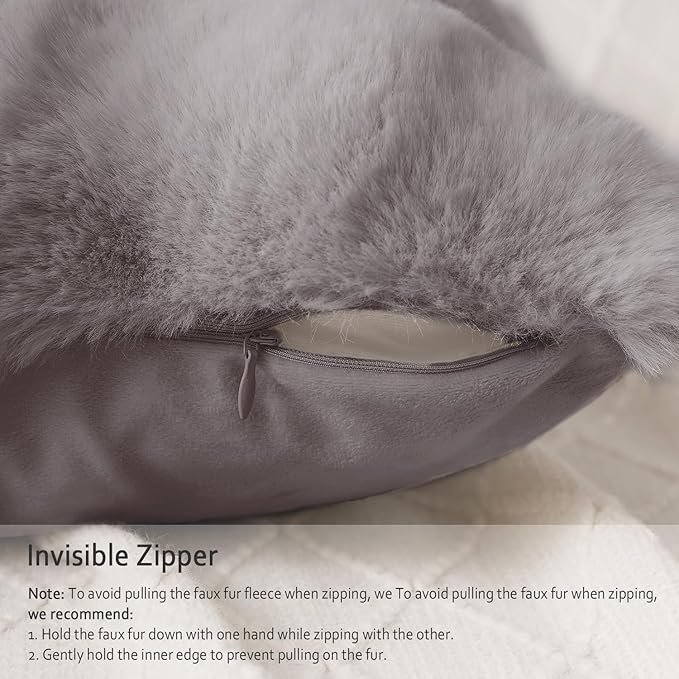 SOMAHE Decorative Sofa Pillows Cases Throw Pillow Covers Faux Fur Plush Pillowcase for Home Fluffy Soft Pillow Cover Grey 18x18 Inch