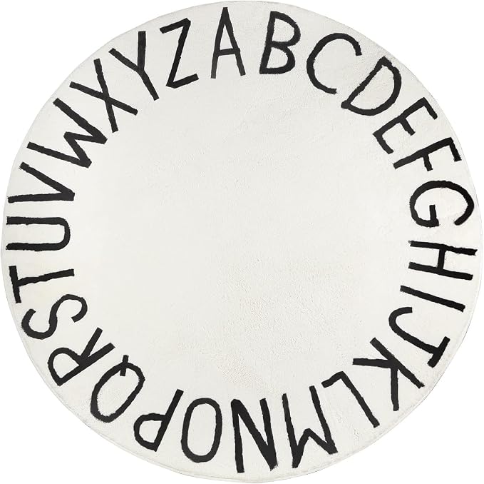 Topotdor Round Kids Play Rug Alphabet Nursery Area Rug Extra Large Soft Crawling Play Mat for Children Toddlers Bedroom (96 inch, White)