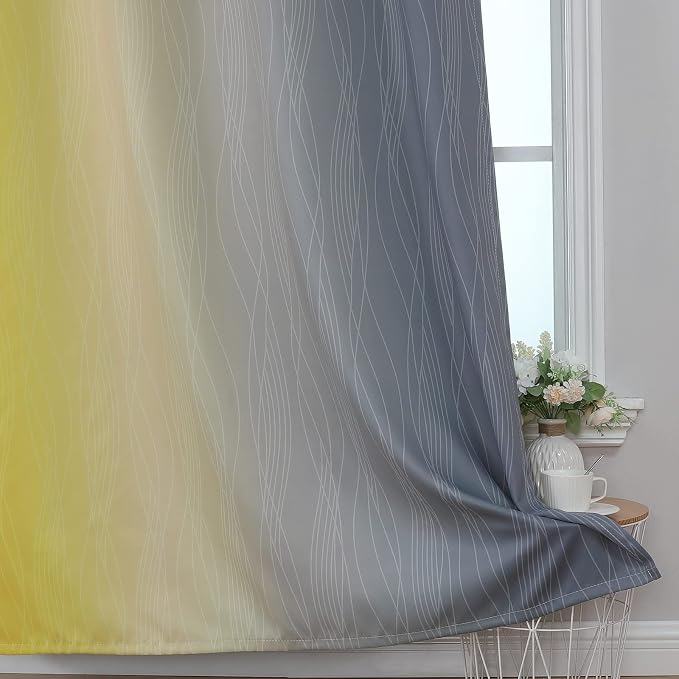 Estelar Textiler Yellow and Grey Blackout Curtains 54 Inch Length, Light Blocking Gradient Drapes for Bedroom, Room Darkening Thermal Insulated Grommet Ombre Curtains for Bathroom,42Wx54L,2 Panels