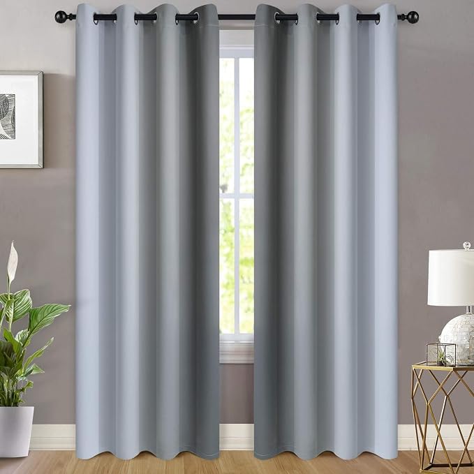 Yakamok Ombre Curtains Grey and Greyish White for Living Room,52Wx90L | Room Darkening Curtains 90,Thermal Insulated Gradient Color Drape,Light Blocking Grommet Window Curtains for Bedroom,2 Panels