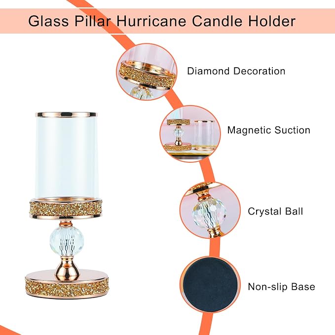 Hurricane Candle Holders for Pillar Candle, Pillar Candle Holder, Crystal Candlesticks Holder for Dining Coffee Table, Wedding,Events,Parties, Home Decor YL031SD