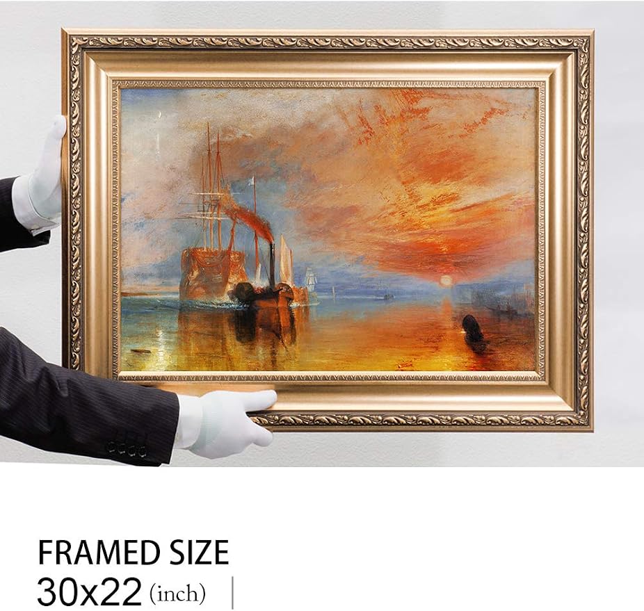 DECORARTS - The Fighting Temeraire by William Turner. Oil Painting Reproduction, Giclee Print on Canvas. Ready to Hang Framed Wall Art for Home and Office Decor. Total Size w/Frame: 30x22