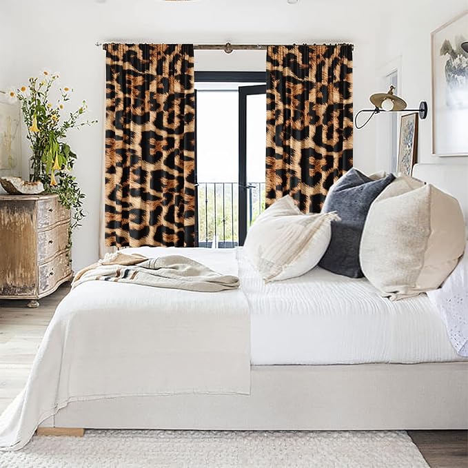 Cheetah Print Curtains 52WX84H Rod Pocket Leopard Not Blakout Curtains for Bedroom Living Room Wild Animals Print Drapes 2 Panels