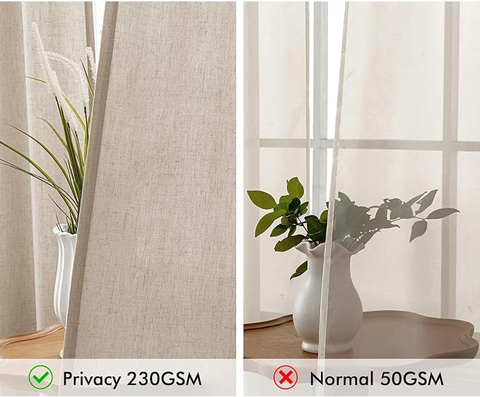 MIULEE Non-See-Through Privacy Linen Curtains 2 Panels, Light Filtering Window Curtains Farnhouse Textured Back Tab Semi Sheer Drapes for Bedroom Living Room, 52 x 96 Inches Long, Taupe