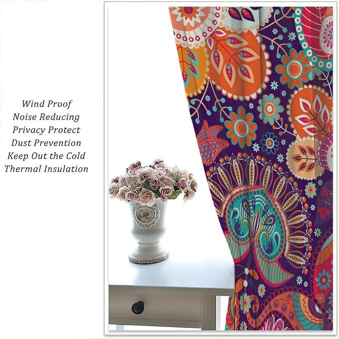 Colorful Floral Bohemian Curtains, Tribal Ethnic Geometric Abstract Patterns, Blackout Curtains for Bedroom Living Room84X84 Inch