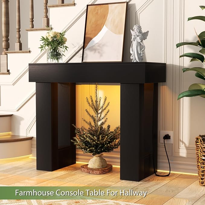 Unikito 39" Entryway Table with Socket and Sensor Light, Narrow Console Table with Storage Behind Couch, Farmhouse Entryway Table for Hallway, Behind the Couch, Living Room, Foyer, Black