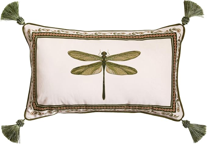 ISAENNE Designer Vintage French Velvet Throw Pillow Cover,20"x12"-Grace C | Pillow Cover,Concealed Zipper Design,Dragonfly Pattern,Sofas,Bedroom,Living Room,Lounge Chairs,All Season Home Decor