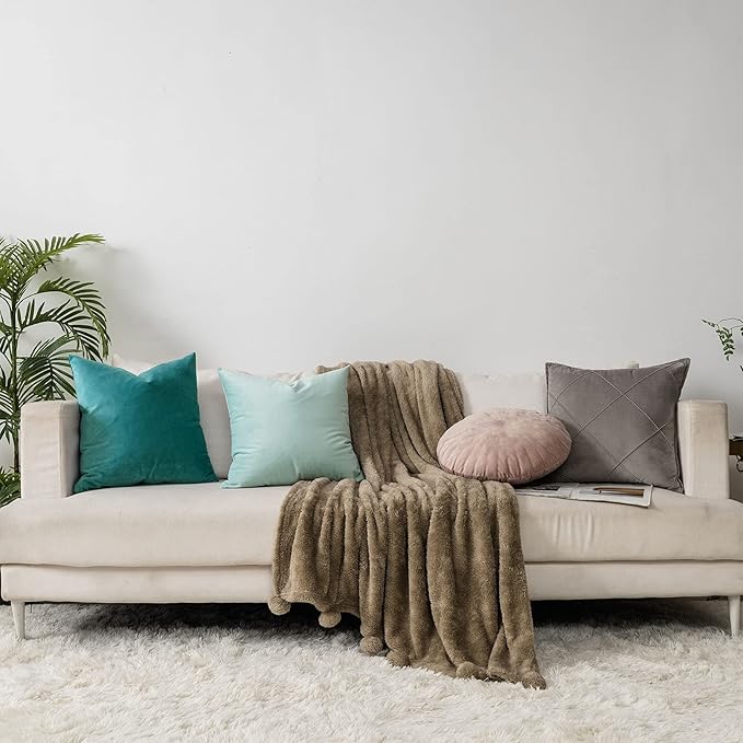 Mist Couch Velvet Throw Pillow Covers 24x24 inch Set of 2 with Zipper Decorative Luxury Soft Solid Rectangle Cushion Covers Case for Sofa Bed Living Room Car