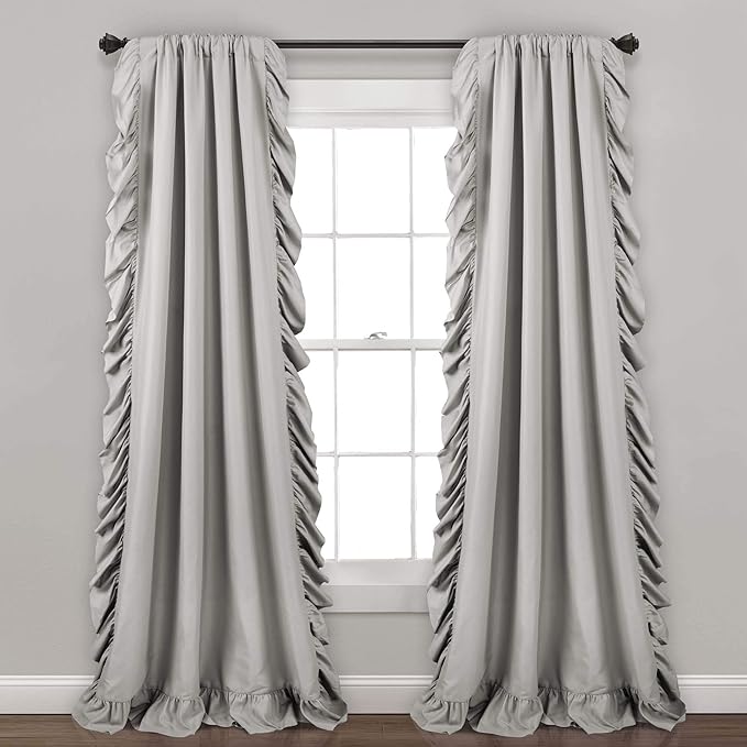 Lush Decor Reyna Ruffle Window Curtain Panel Set, Pair, 54" W x 95" L, Light Gray - Flowy Curtain - Romantic Ruffle Curtains for Bedroom, Living room, or Dining Room - Farmhouse & Cottage Home Decor