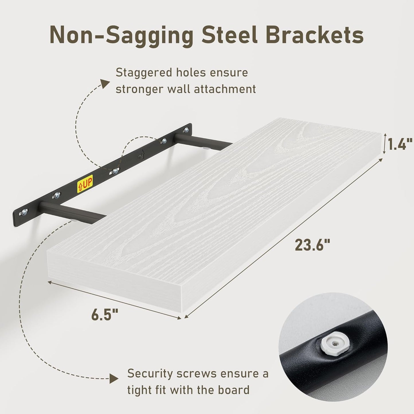 Fun Memories White Floating Shelves Wall Shelf 24 Inch Long, Rustic Bathroom Shelves, Wall Mounted Wood Floating Shelf for Kitchen, Living Room, Bedroom, 24 x 6.7 x 1.4 inch Set of 3