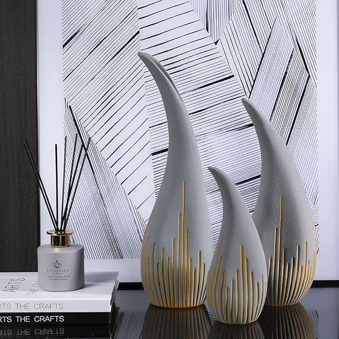 'Teardrop' Modern Ceramic Vase, Contemporary Minimalistic Design, Unique Elegant Flower Vase, Decor for Living Room Bedroom, Kitchen, Home and Office (Large)