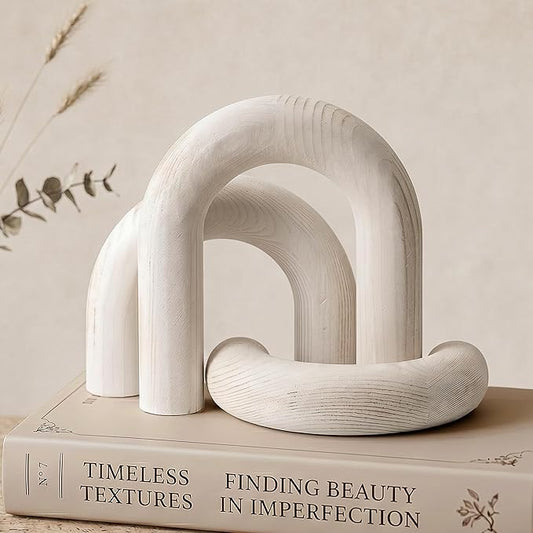 EOSAHR Pine Wood Arch Decor for Shelf Decor - Decorative Objects for Coffee Table Decor, Side & Console - Simple Modern Wood Sculpture, Shelf Decorations for Room Aesthetic (Whitewash)