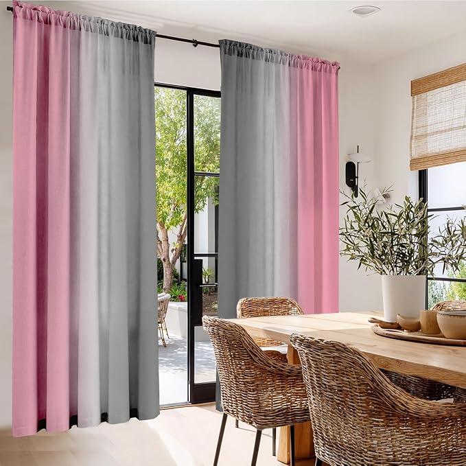 Pink Curtains 84 Inch Length 2 Panel Set Pink and Grey Ombre Curtains for Living Room Bedroom Farmhouse Ombre Light Filtering Window Curtain Modern Abstract Gradient Drapes