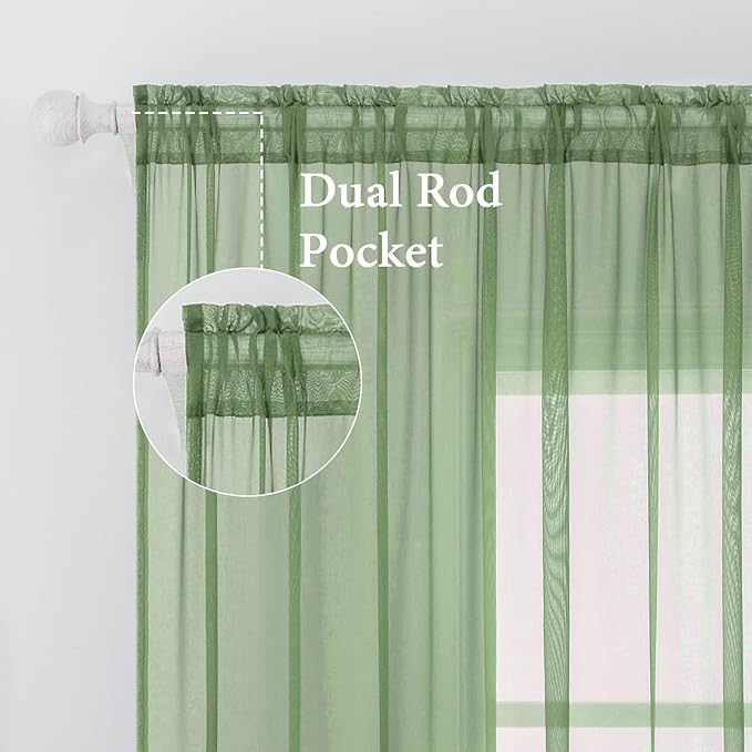 MIULEE 2 Panels Solid Color Sheer Window Curtains Elegant Window Voile Panels/Drapes/Treatment for Bedroom Living Room (54 X 108 Inches Sage)