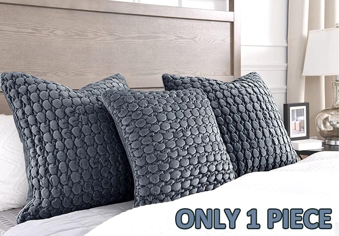 Pillow Cover 24x24 1 Piece Velvet Euro Sham Decorative Farmhouse Pillowcase Boho Square Cushion Covers Soft Bubble Texture for Couch Sofa Bed Bedroom Car Living Room，Drak Gray