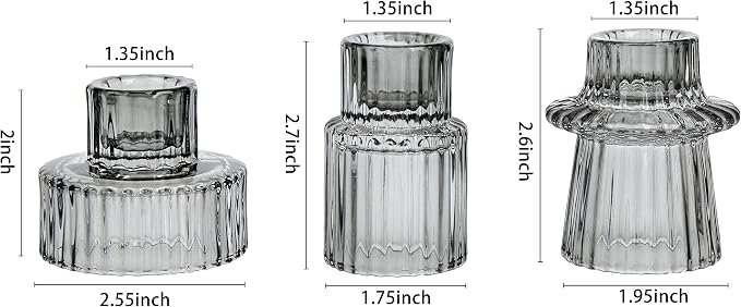 Vixdonos Taper Glass Candlestick Holders Tealight Candle Holders for Table Centerpieces, Wedding Decor and Dinner Party (3 Pcs, Gray)