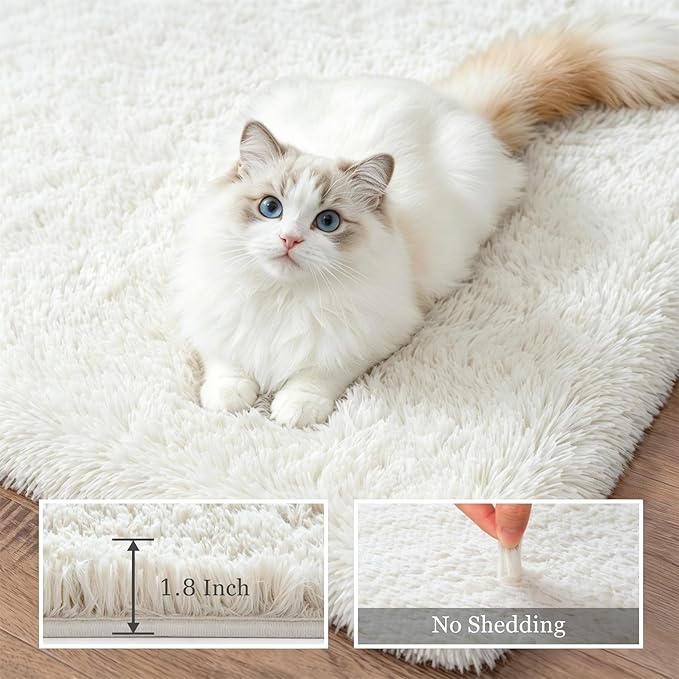 8x10 Area Rugs for Living Room Bedroom: Ultra Soft Fluffy Shag Rug Upgrade Non-Slip Non-Shedding Large Fuzzy Plush Carpet Indoor Floor Carpets for Kids Room Playroom Nursery Dorms Home Decor Ivory