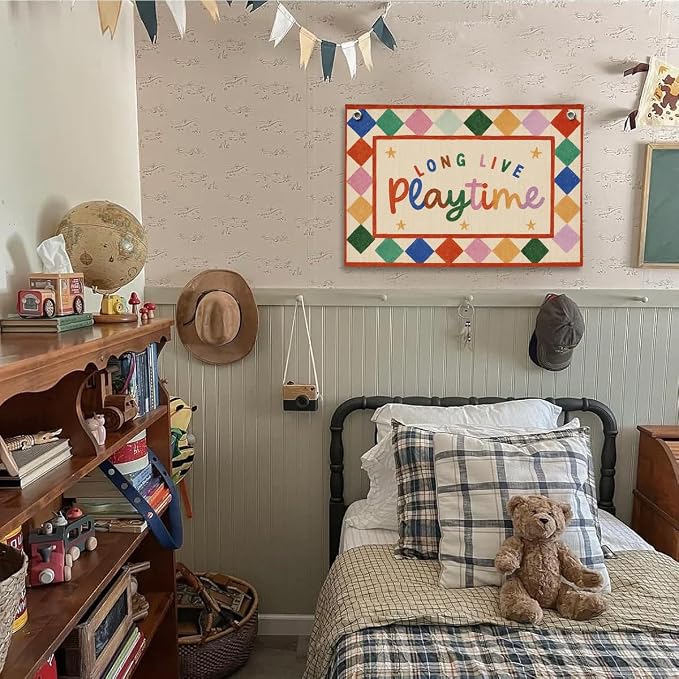 Playroom Wall Decor, Toddler Classroom Playroom Decor Hanging Linen Banner,Play Room Wall Decor for Nursery, 20x30 Inch