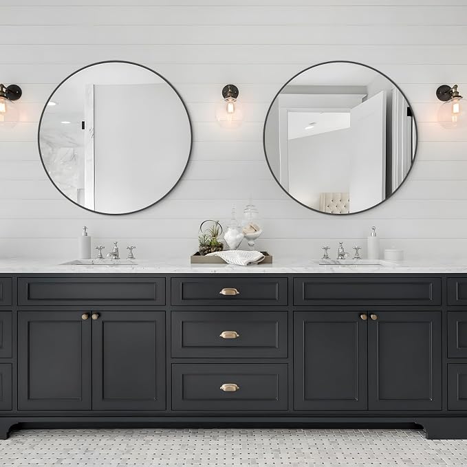 WallBeyond Round Wall Mirror 28 inch Black Large Circle Mirror for Bathroom with Metal Framed, Round Black Mirror for Wall Decor, Vanity, Entryway Living Room
